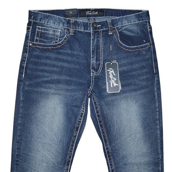 True Luck Slim Fit Jeans Dark Wash Denim Men's Size 34x30 Thick Stitch BKE NWT - Picture 4 of 8
